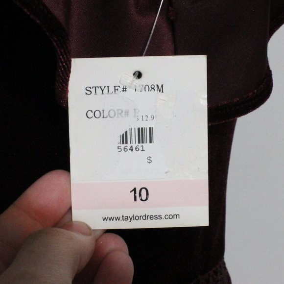 Taylor Burgundy Red Dress Velvet High Low 10 - Picture 7 of 12